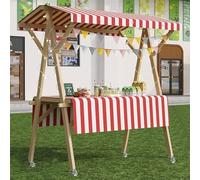 YVYKFZD Puesto de Mercado móvil, Carrito de Comida Callejera de Madera con Ruedas, Puesto de Vendedor Plegable for Exteriores, Carrito de Exhibición for Calle y Eventos(Rosso,150cm/59.0")