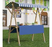 YVYKFZD Puesto de Mercado móvil, Carrito de Comida Callejera de Madera con Ruedas, Puesto de Vendedor Plegable for Exteriores, Carrito de Exhibición for Calle y Eventos(Blue 2,150cm/59.0")