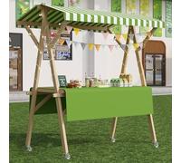 YVYKFZD Puesto de Mercado móvil, Carrito de Comida Callejera de Madera con Ruedas, Puesto de Vendedor Plegable for Exteriores, Carrito de Exhibición for Calle y Eventos(Green 4,150cm/59.0")