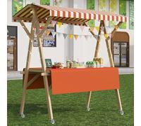 YVYKFZD Puesto de Mercado móvil, Carrito de Comida Callejera de Madera con Ruedas, Puesto de Vendedor Plegable for Exteriores, Carrito de Exhibición for Calle y Eventos(Orange 2,150cm/59.0")