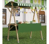 YVYKFZD Puesto de Mercado móvil, Carrito de Comida Callejera de Madera con Ruedas, Puesto de Vendedor Plegable for Exteriores, Carrito de Exhibición for Calle y Eventos(Green 2,150cm/59.0")