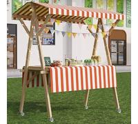 YVYKFZD Puesto de Mercado móvil, Carrito de Comida Callejera de Madera con Ruedas, Puesto de Vendedor Plegable for Exteriores, Carrito de Exhibición for Calle y Eventos(Orange 1,120cm/47.2")