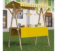 YVYKFZD Puesto de Mercado móvil, Carrito de Comida Callejera de Madera con Ruedas, Puesto de Vendedor Plegable for Exteriores, Carrito de Exhibición for Calle y Eventos(Yellow 2,150cm/59.0")