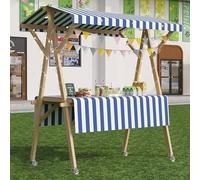 YVYKFZD Puesto de Mercado móvil, Carrito de Comida Callejera de Madera con Ruedas, Puesto de Vendedor Plegable for Exteriores, Carrito de Exhibición for Calle y Eventos(Blue 1,150cm/59.0")