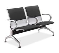 YVYKFZD Sillas de Recepción Des Cuero sintético, Sillas para Sala de Espera con Brazos y Respaldo, Banco Des recepción Oficina 2 plazas, Silla para Invitados Acero(Nero)