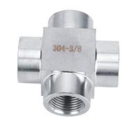 YWBL-WH Camiseta de Acero Inoxidable 304, Conector de Instalación de Tuberías de 4 Vías, Rosca Hembra G3/8, Presión de Trabajo de 250 Bar, Adaptador de 4,7 X,7 X 2,5 Cm para Uso en Líneas de Agua,