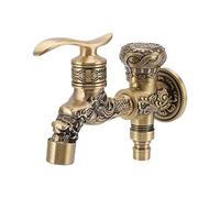 YWBL-WH Grifo de Agua de Latón G1/2, Grifo de Agua para Lavandería Montado en la Pared, de Latón Tallado Antiguo con Diseño de Cabeza de Dragón para Lavadora, Lavabo, Encimera