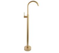YWBL-WH Grifo de Bañera Independiente, Llenador de Bañera para Montaje en Piso, Latón Macizo, Líneas Curvilíneas Brillantes, Válvula Desviadora de una Sola Manija con Ducha de Mano para (Oro