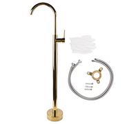YWBL-WH Grifo de Bañera Independiente, Llenador de Bañera para Montaje en Piso, Latón Macizo, Líneas Curvilíneas Brillantes, Válvula Desviadora de una Sola Manija con Ducha de Mano para (GOLD)