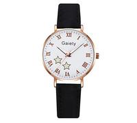 YWBleked Reloj con Correa de Cuero Mujer Reloj de Pulsera analógico Caja aleación Patrón Estrella Dial Vestido Informal Relojes Elegante Pulsera Negocios para Mujer Relogio (BK, One Size)