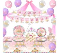Ywediim Suministros de fiesta de princesa, incluye pancarta, plato, tul, globos, servilletas, mantel, decoraciones de fiesta de cumpleaños para niñas para 20 invitados (estilo B)