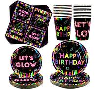Ywediim Suministros de vajilla para Fiestas Resplandor de neón para 40 - Incluye Platos, Vasos, servilletas, para Decoraciones de Fiesta Luz Negra del Tema Let's Glow (para 40 Personas)