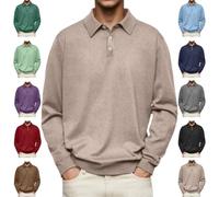 YWeiLiangSan Camisa Polo de Manga Larga con Solapa de Color Liso, Cómoda e Informal para Hombre (3X-Large,Khaki)