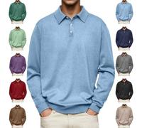 YWeiLiangSan Camisa Polo de Manga Larga con Solapa de Color Liso, Cómoda e Informal para Hombre (Large,Light Blue)