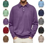 Camisa Polo de Manga Larga con Solapa de Color Liso, Cómoda e Informal para Hombre (Medium,Purple)