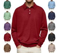 YWeiLiangSan Camisa Polo de Manga Larga con Solapa de Color Liso, Cómoda e Informal para Hombre (Medium,Red)