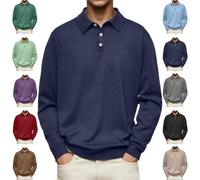 YWeiLiangSan Camisa Polo de Manga Larga con Solapa de Color Liso, Cómoda e Informal para Hombre (Medium,Navy Blue)