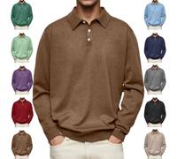 YWeiLiangSan Camisa Polo de Manga Larga con Solapa de Color Liso, Cómoda e Informal para Hombre (X-Large,Dark Brown)