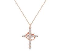 YWeiLiangSan Collar con Cruz Endereza tu Corona, Colgante Inspirador de Circonita Cúbica con Baño de Oro de 14k (Rose Gold,One Size)