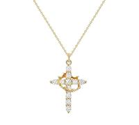 YWeiLiangSan Collar con Cruz Endereza tu Corona, Colgante Inspirador de Circonita Cúbica con Baño de Oro de 14k (Gold,One Size)
