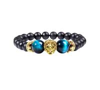 YWeiLiangSan Pulsera con Cabeza de León Para Hijo, Pulsera con Cuentas de ojo de Tigre Negro, Símbolo de Fuerza y Poder (C,One Size)