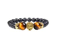YWeiLiangSan Pulsera con Cabeza de León Para Hijo, Pulsera con Cuentas de ojo de Tigre Negro, Símbolo de Fuerza y Poder (D,One Size)