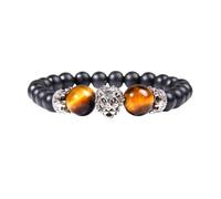 YWeiLiangSan Pulsera con Cabeza de León Para Hijo, Pulsera con Cuentas de ojo de Tigre Negro, Símbolo de Fuerza y Poder (B,One Size)