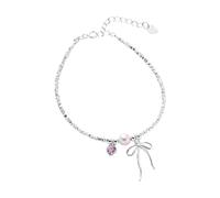 YWeiLiangSan Pulsera Plateada de Lazo con Perla y Corazón - Regalo Bodas Dama de Honor, Mamá y BFF (Bracelet,Medium)