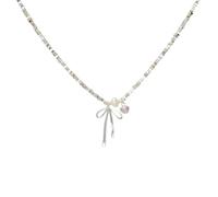 YWeiLiangSan Pulsera Plateada de Lazo con Perla y Corazón - Regalo Bodas Dama de Honor, Mamá y BFF (Necklace,Medium)