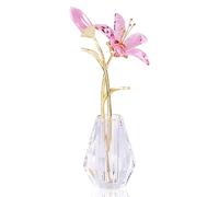YWHL Figura de Flor de Lirio de Cristal con jarrón, Regalo de Flores de Lirio Rosa Hecho a Mano para Mujer, Regalos de Boda para Parejas, decoración de Fiesta en el hogar (Lirio Rosa)