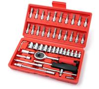 YWHWXB Juego de herramientas mecánicas de 46 piezas de 1/4 pulgadas Dr. Ratchet Socket Wrench Set con estuche de almacenamiento, incluye puntas de vaso y barra de extensión