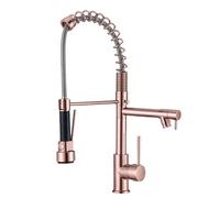 YWJFSA Grifo Abatible Extraible Grifo de Cocina con Resorte con 2 Tipos de Chorro, Agua Fría Y Caliente, Acero Inoxidable,Oro Rosa