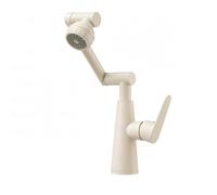 YWJFSA Grifo Cocina Abatible Grifos de Brazo Mecánico con 2 Funciones de Pulverización Grifo de Lavabo Alto Altura Regulable Latón,Grasa de Cordero Blanca