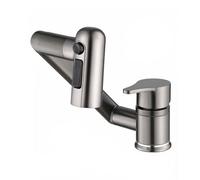 YWJFSA Grifo Cocina Abatible Monomando Grifos de Brazo Mecánico con 3 Modos de Boquilla Grifo Giratorio Baño Altura Regulable Acero Inoxidable,Gris Pistola