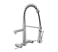 YWJFSA Grifo Cocina Pared Acero Inoxidable,Ducha Extraíble 2 Salidas Cabezal Rociador Giratorio 360° Grifo Mezclador de Fregadero de Doble Mango