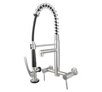 YWJFSA Grifo Cocina Pared Acero Inoxidable,Ducha Extraíble Giratorio 360°,2 Salidas Cabezal Rociador Grifo Mezclador de Fregadero de Doble Mango