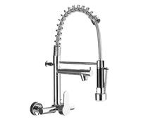 YWJFSA Grifo Cocina Pared con 2 Salidas Cabezal Rociador Giratorio 360° Grifo Monomando Cocina Mezclador de Arco Alto,Plata