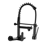 YWJFSA Grifo Cocina Pared con 2 Salidas Cabezal Rociador Giratorio 360° Grifo Monomando Cocina Mezclador de Arco Alto,Negro