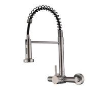 YWJFSA Grifo Cocina Pared con Ducha Extraíble Giratorio 360°,Ducha de 2 Modo Grifo Monomando Cocina Mezclador de Arco Alto