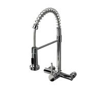 YWJFSA Grifo Cocina Pared de Acero Inoxidable,Ducha Extraíble,Giratorio 360°,Dos Modos de Salida de Agua,Grifo de Fregadero de Cocina con Resorte de Una Sola Manija,plata