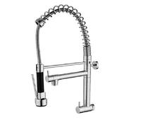 YWJFSA Grifo de Cocina de Pared con Ducha Extensible,2 Salidas Arco Alto Giratorio,2 Patrones de Rociado Grifo Cozinha de Resorte,Plata