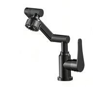 YWJFSA Grifo Plegable Cocina 360° Giratorio Grifo de Baño Monomando con 2 Modos de Chorro Grifo de Baño Caño Alto Altura Ajustable,Negro