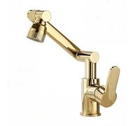 YWJFSA Grifo Plegable Cocina Grifos Brazo Mecánico con 2 Modos de Chorro Altura Ajustable Grifo de Baño Monomando,Oro