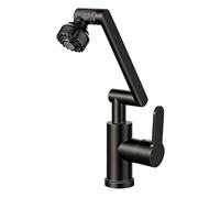 YWJFSA Grifo Plegable Cocina Grifos Brazo Mecánico con 2 Modos de Chorro Altura Ajustable Grifo de Baño Caño Alto,Negro