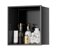 YWJFSA Nicho de Ducha de Acero Inoxidable 32 × 32cm Baño Nicho Sola Capa Hornacina Ducha Empotrable para Gel, Champú Y Artículos de Tocador,Negro