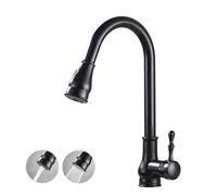 YWJFSA Vintage Grifo Cocina Extraible, Grifo Cocina Fregadero, Latón Giratorio,Negro