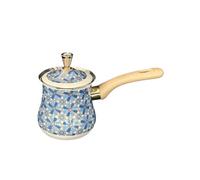 YWJLQH Cafetera Turca de Metal cafetera turca Profesional de Calentamiento de Leche de cafetera con manejo Estilo retro para Derretir Café Chocolate y Calentar Leche Patrón Azul, 550 Ml