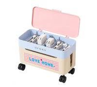 YWJLQH Caja Organizadora Cables con Ruedas, Doble Capa, para Gestión Cables en Escritorio y Hogar, Caja de Almacenamiento de Cables de Datos (con Ruedas) - Cuadros Rosas