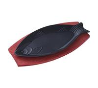 YWJLQH Sartén para Filete de Hierro Fundido con Bandeja de Madera Parrilla Grill Antiadherente Placa Teppanyaki Japonesa Platter para Pescado Y Asado Adecuad, D