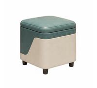YWJLQH Taburete Baúl de Almacenamiento Compacto Asiento Banco Reposapiés Ottomán con Tapa Acolchada Estructura de Madera Apilable Adecuado para Recibidor, Verde Azulado Blanco